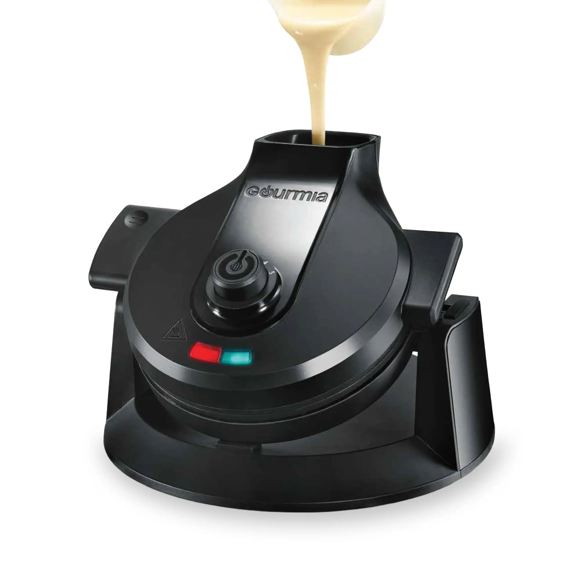 Gourmia Dual Pour Waffle Maker Belgian Waffle Maker with Angled Design and Mess Free Spout Nonstick Plates Adjustable Shade Setting Compact Upright Storage Black