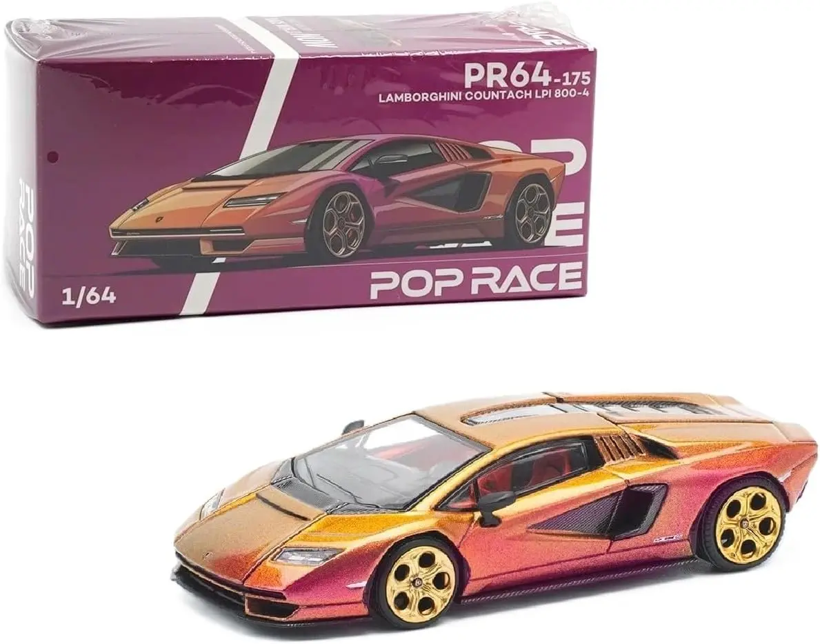 Pop Race Scale 1/64 Diecast Metal Lamborghini Countach LPI 800-4 Blu Hal Metallic Limited Ed. Model Cars, PR640175