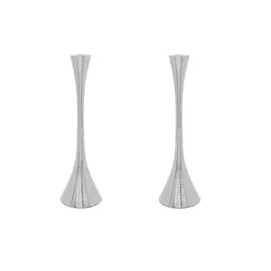 Silver Geometric Candlesticks, Set of 2