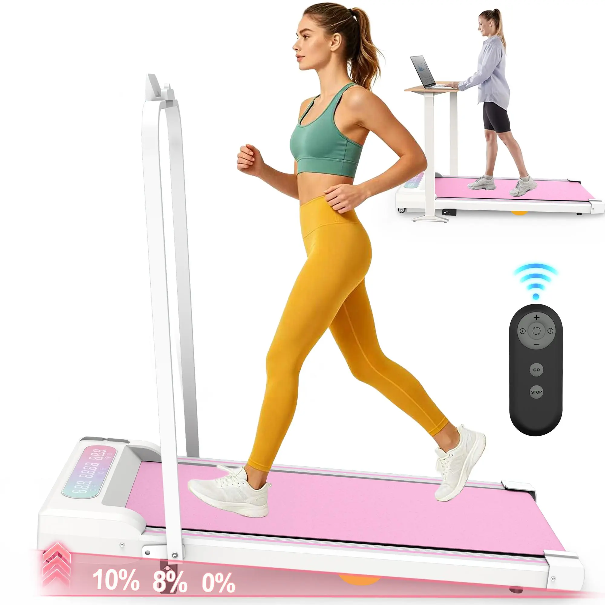 SAYGOGO Treadmill Walking Pad Running Machine with Incline, 2 in 1 Portable Treadmill with Handle Remote Control LED Display, Walking Jogging Machine for Home Office Use
