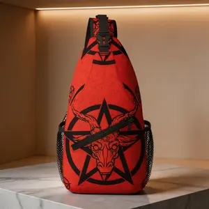 [Made in US] Crossbody Chest Bag Hiking Backpack Red Satanic Pentagram Shoulder Bag Folding Large Capacity Fashion Durable Can Be Used for Shopping, Work, Leisure Travel Beach Bag Fishing Backpack sling