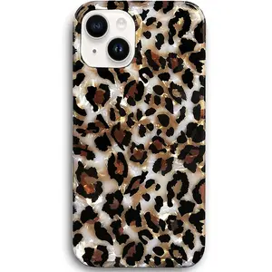 Case Compatible with iPhone 15 Case 6.1-inch, Luxury Sparkle Translucent Clear Leopard Cheetah Print Pearly Design Soft Silicone Slim TPU Protective Phone Case Cover for Girls Women (Bling)