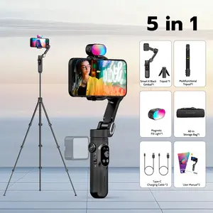 Auchuan Smart X Complete Combo1 3-Axis Gimbal Stabilizer Vlogging Kit - Smartphone Camera Accessory with 50-in Telescopic Tripod, RGB Fill Light, AI Tracking, Portable Storage Bag for Travel, Selfie Photography, Accessories
