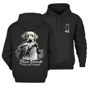 Dive Bomb Industries Duck Dog Hoodie, Professional Waterfowl Hunter Gift Outdoor Duck Hunting Graphic Hoodie, Trending Unisex Graphic Hoodie For Men and Women, Casual Outfit, Comfortable Menswear & Womenswear Top, Dec16