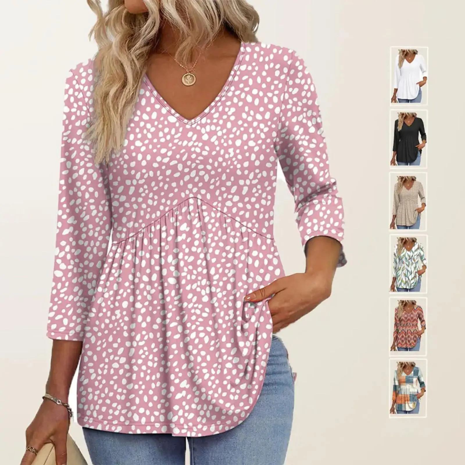 3/4 Length Sleeve Womens Tops 2025 Blouses for Women Dressy Casual Fashion Clothing V Neck Babydoll Tops Fall Outfits