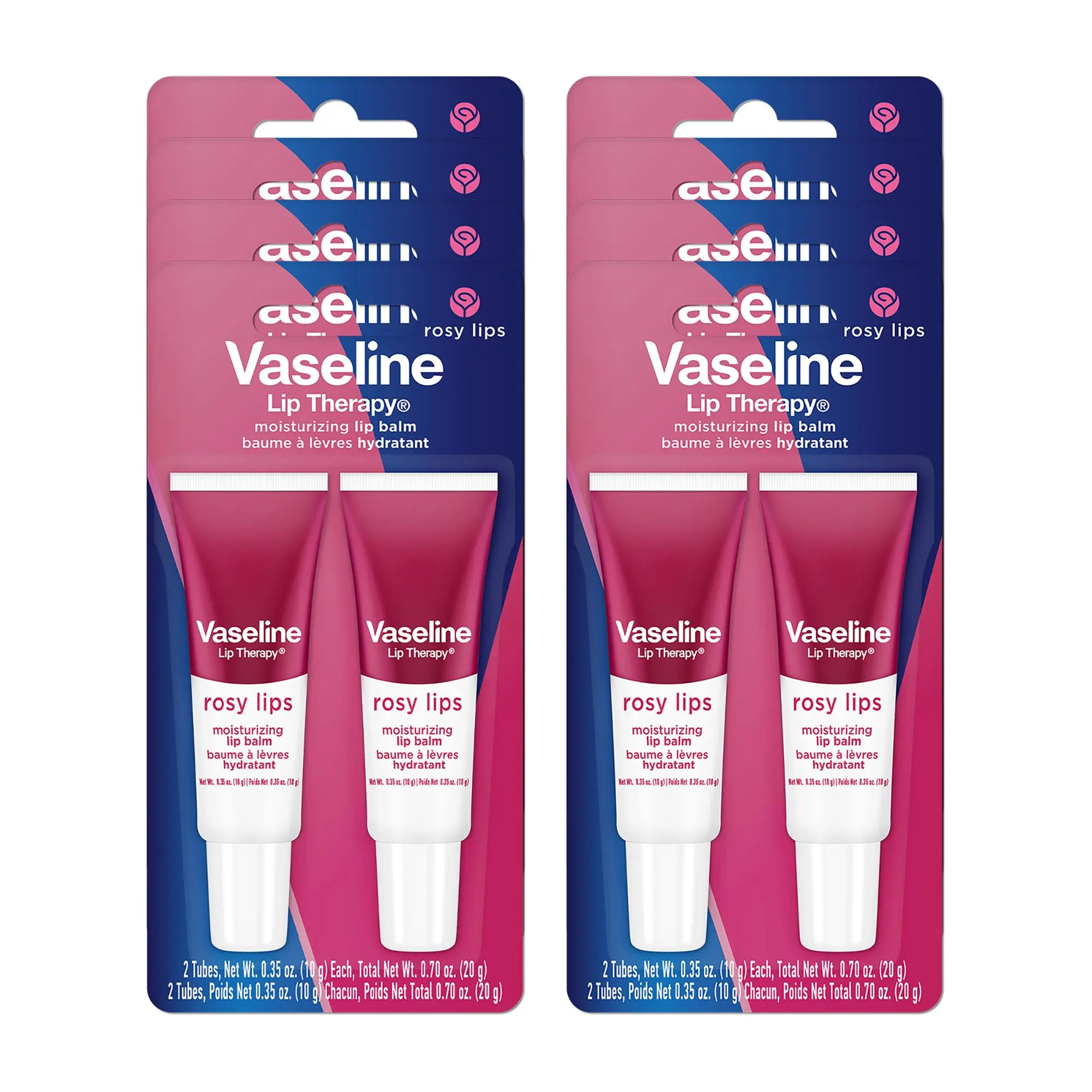 Vaseline Lip Therapy, Rosy Lips - 2 x 0.35 oz Lip Balm - Pack of 8