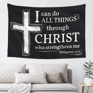 Tapestry  Acts Philippians 4:13 Inspirational Christian Flag 40x60 in "I Can Do All Things Through Christ" Bible Verse Flag for Room, Yard, Church, and Events ﻿       (B) Wall Banner Decorative Tapestry Christmas