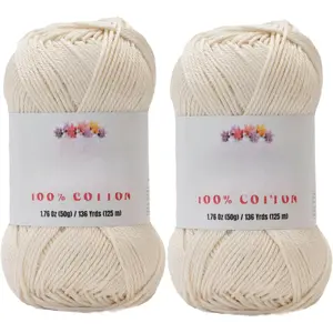 Cotton Yarn -  Cotton Yarn for Crocheting and Knitting, Mercerized Cotton Amigurumi Yarn Fine- 2 1.76 oz (50g) / 136 Yrds (125 m) 2 Skeins - Cream