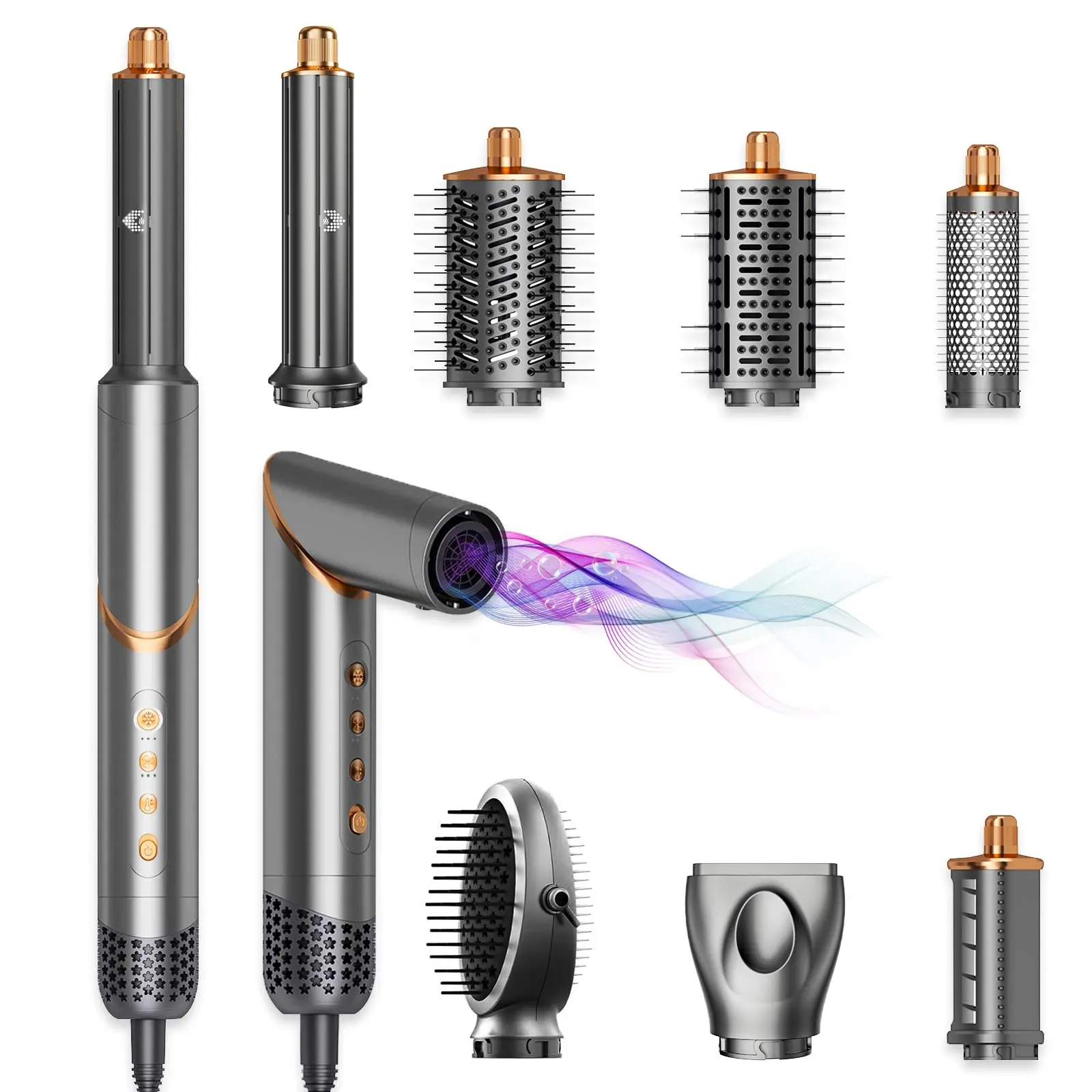 8 in 1 Hot Air Brush Hair Styler, High-Speed Hair Dryer Brush with Auto Wrap Curlers, Foldable Ionic Blow Dryer Brush for Fast Drying, Volumizing & Curling, Multi-Styling Tool (Gifts for Women)