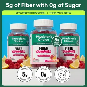 Physician’s Choice Fiber Gummies 3-Pack: Digestive Health & Regularity - Raspberry Lemon Flavor - No Sugar Added & Vegan - Daily Gummy for Adults