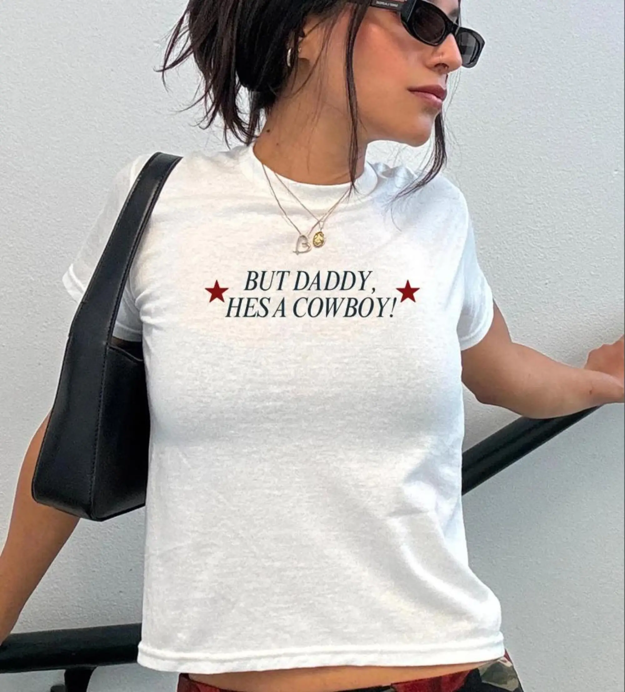 But Daddy he's a Cowboy Baby Tee Rodeo Country Western American Aesthetic Country Phrase 90s style