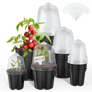 HOMENOTE Nursery Pots for Plants, 3/4/5 Inch Plant Pot for Planting with Humidity Domes Plastic Seedling with Drainage Holes, Seed Starter, Flower Pots, with 10 Labels
