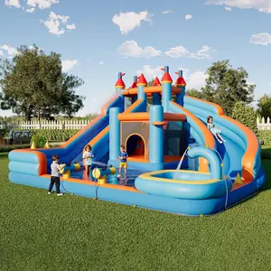 [Brandday]Vanacc Inflatable Bounce House, Water Slide with Jumping Area, Climbing Wall and Splash Pool, Indoor Outdoor Jumper for Big Children, Air Blower Included,Mother's Day Gifts