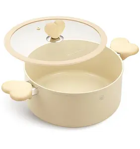 Stock Pot with Lid, 6 Quart Pot with Nonstick Cream Interior, Nonstick Soup Pots with Cool-Touch Heart-Shaped Handles, Stylish Cooking Pots with Lid, Induction Compatible, Cream Color