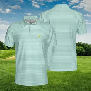 Masters Pattern Mint Green Pinstripe Performance Golf Polo Shirt Fan-made Short Sleeve Outdoors Menswear Tops Casual Lightweight