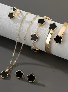 Flower Design Jewelry Set, Fashionable Jewelry Set for Women, Including Earrings, Necklace, Bracelet & Ring, Trendy All-match & Exquisite Jewelry Set for Birthday Gift