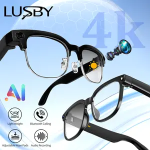 LUSBY AI Metal Half-Frame Smart Glasses with AI Voice Assistant 164-language Real-time Translation Photo Video Capture Bluetooth Calls Music Ideal for Travel Adventure，Easter Gift