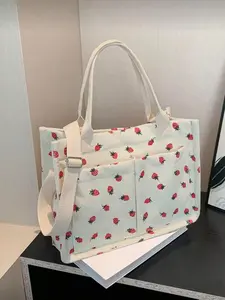 Stylish Casual Multi-Pocket Strawberry Print Lightweight Handbag, Casual Trendy Handbag, Large Capacity Adjustable Strap Bag for Girls, Women, School, Work, Shopping Handbag Sling Bag, Trendy Commuting Bag, Fashionable Handbag, High Capacity Handbag