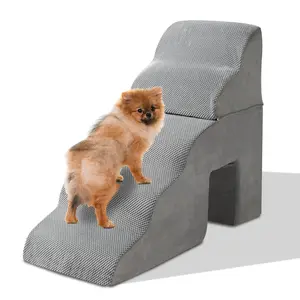 Dog Stair Steps for High Beds 29 inches Tall Detachable Foam Pet Ramp for Bed Climbing Non-Slip Dog Steps for Older Dogs/Cats Grey Adjustable Height & Stability