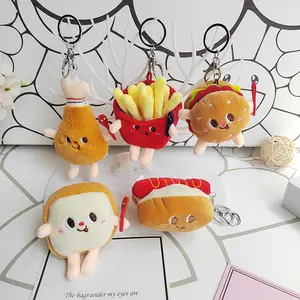 Cute Cartoon French Fries Hamburger Hot Dog Drumstick Plush Keychain, Backpack Bookbag Charms Accessories