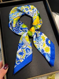 Women's Satin Patchwork Headband & Scarf Set, Soft Silk-Like Fabric, Fashionable Hair Accessory, Multi-Purpose Neck Wrap, All Seasons Use, Floral Print Shawl, Silk Feeling Scarf