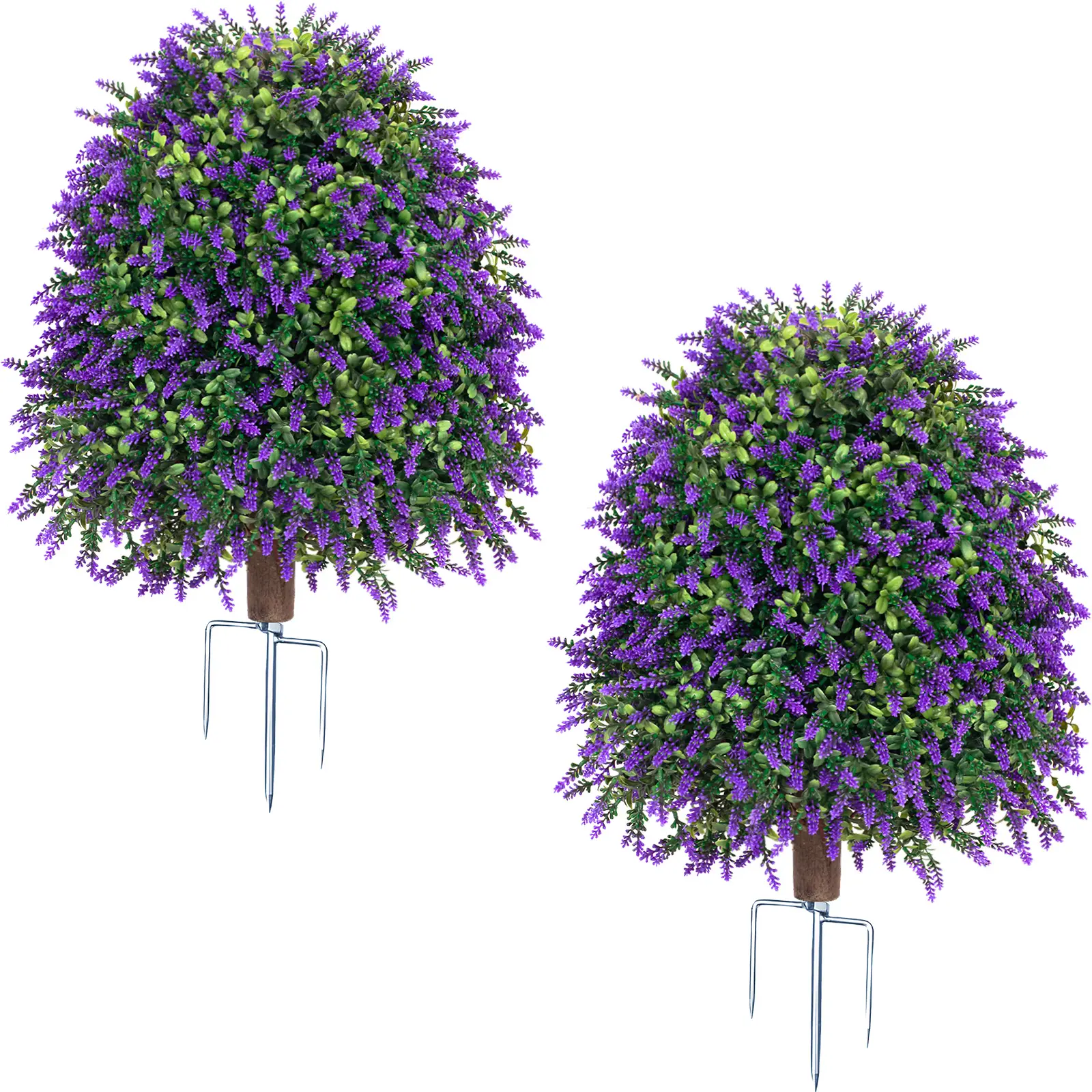 2-Piece Artificial Cone-Shaped Lavender and Boxwood Topiary Stake – Purple Faux Shrub for Outdoor Gardens and Lawns – Greenery for Seasonal Landscaping and Festive Decor