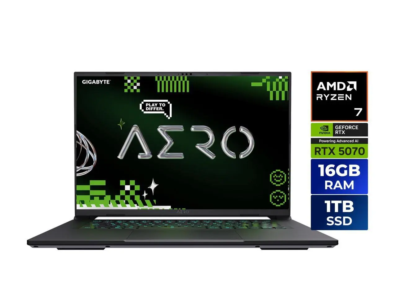 GIGABYTE AERO X16; Copilot+ PC - 165Hz 2560x1600 WQXGA - NVIDIA GeForce RTX 5070 - AMD Ryzen AI 7 350 - 1TB SSD with 16GB DDR5 RAM - Windows 11 Home - Lunar White