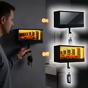 Garage Keychain Hanger, 3D Tunnel Car Key Holder Wall Mount, Car Key Display with LED, Luminous Garage Entrance Organiser, for Car Lovers  Infrared Human Body Sensor Auto On/Off Light, Gift For Dad, Father's Day Gift-MM