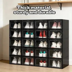 12pcs Large Capacity Transparent Shoe Box Set, Foldable Dustproof Closet Shoe Organizer Storage for Car Bed Underneath Home Dormitory Rent House