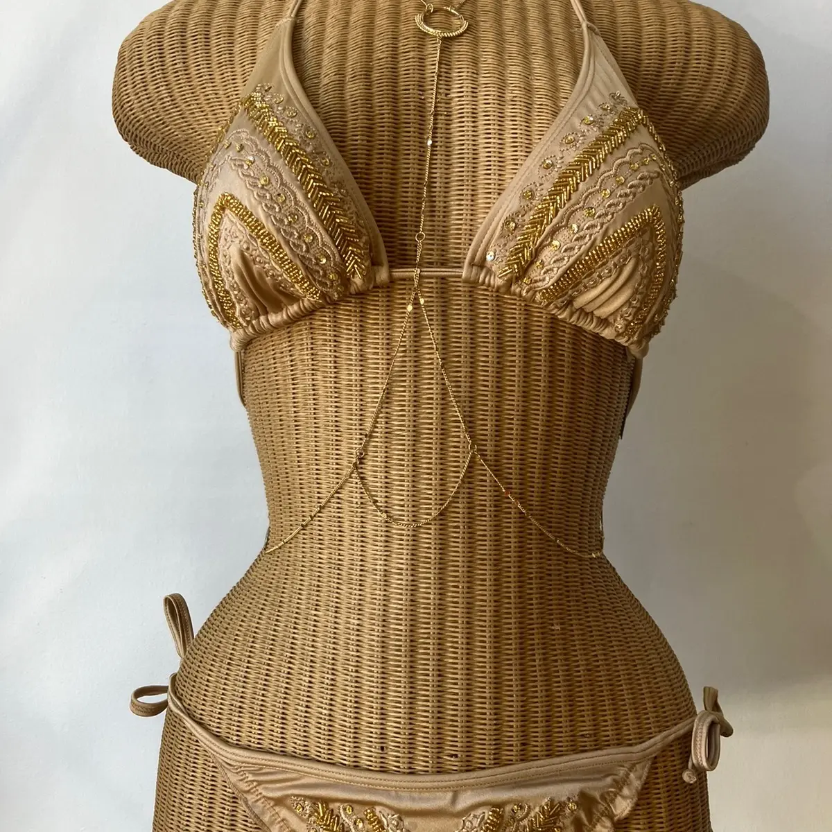 Artisan Tan Beaded Bikini Set
