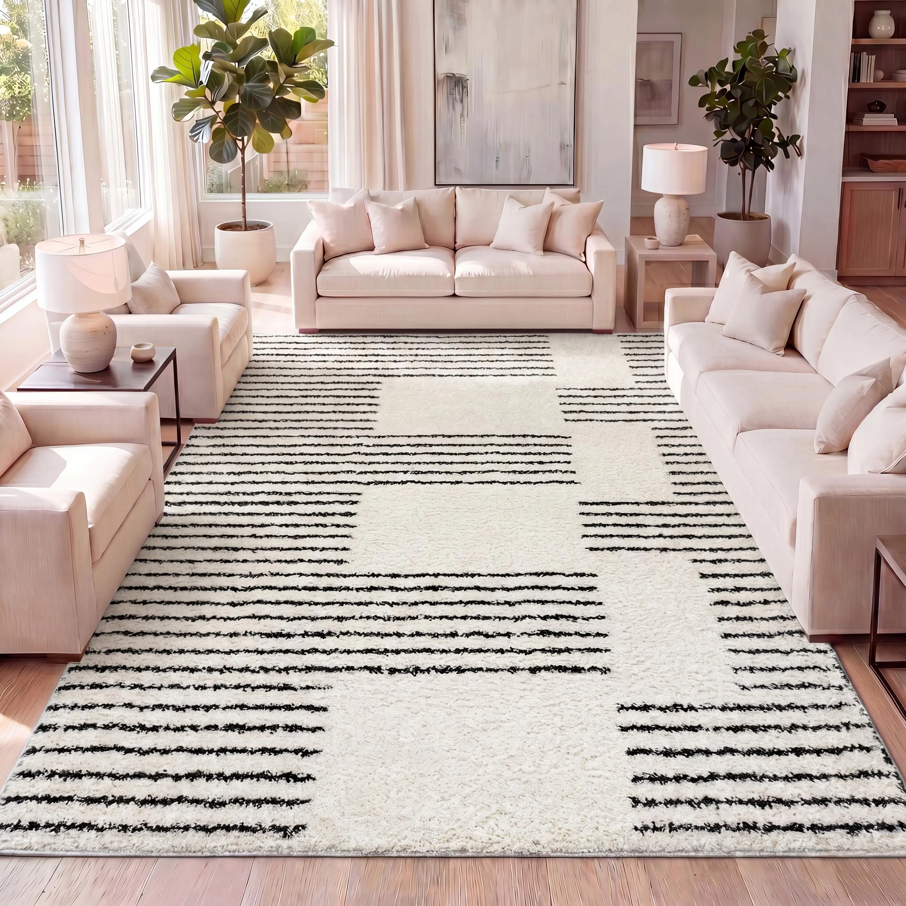 JONATHAN Y Petra Abstract Stripe Geometric Shag Indoor Area Rug; for Living Room, Kitchen, Bedroom, Dining Room, Office JONATHAN Y Petra Abstract Stripe Geometric Shag Indoor Area Rug; for Living Room, Kitchen, Bedroom, Dining Room, Office