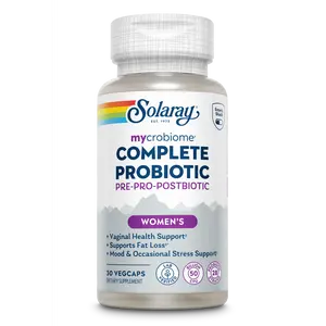 Solaray "Women's" Mycrobiome Complete 3-in-1 Probiotic  (Pre+Pro+Post) Vaginal Probiotics for Women Plus Pre and Postbiotic - 50 Billion CFU, 28 Strains - Vegan, Gluten Free - 30 Serv, 30 VegCaps