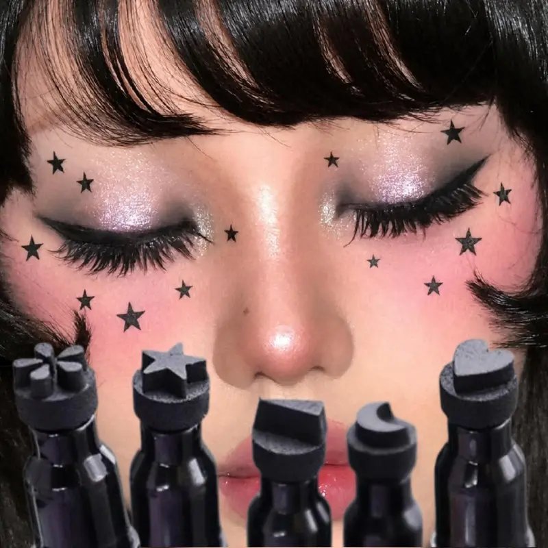 1PC Double Head Moon Star Heart Flower Liquid Eyeliner Pen Black Winged Eyeliner Stamp Makeup Seal Eyeliner Pencil Waterproof Cosmetic