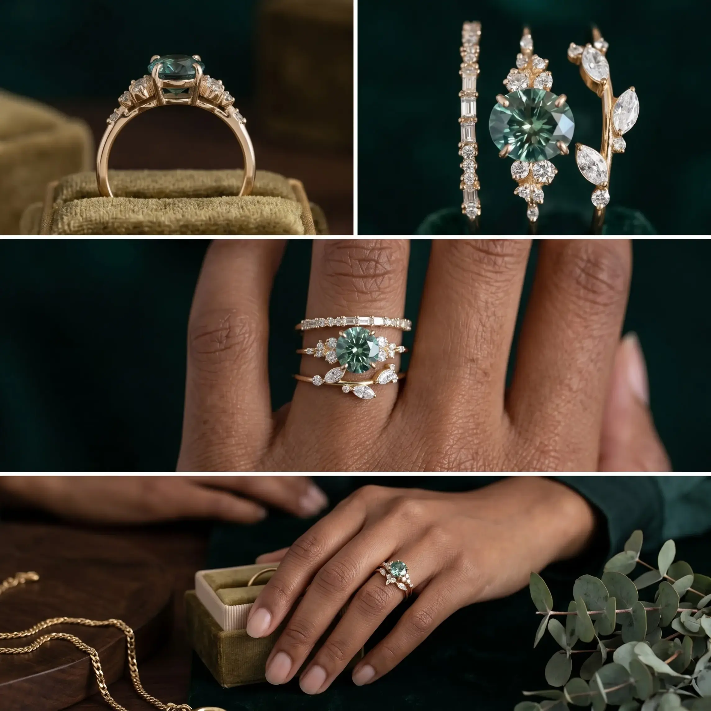 Elegant and Luxurious Floral Rings Engagement Ring Set Three-piece Ring Set
