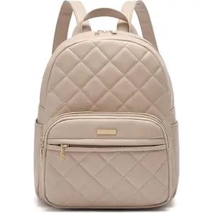 Mini Backpack for Women - Vegan Leather Small Fashion Purse for Travel Work Shopping - Khaki