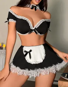 4pcs Sexy Lace Patchwork Maid Costume Set