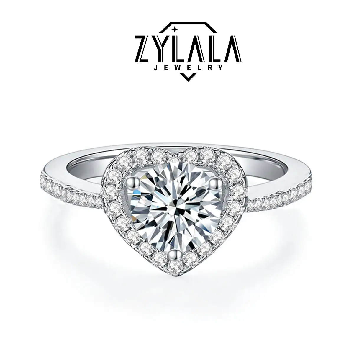 [146] Synthetic Moissanite 1.0 Carat Ring Luxurious Heart Design Sterling 925 Silver Perfect For Engagement Wedding Promise & Valentine's Day