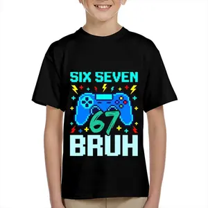 Kid's T-shirt Funny SIX SEVEN BRUH 67 gesture robot number character mecha  lightning fun 100% cotton pattern T-shirt for boys and girls  toddler cartoon T-shirt, teen boy clothing gift  G-131
