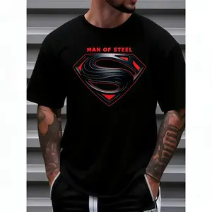 Men's Plus-Size Casual Crew-Neck T-Shirt – Short-sleeve tee with "Man of Steel" graphic print, suitable for everyday wear in spring and summer | Fun text design, comfortable fit  cf01