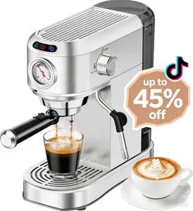 Espresso Machine 20 Bar, Compact Coffee Maker with Stainless Steel Design & Steam Milk Frother, 34oz Removable Water Tank for Lattes & Cappuccinos, Silver
