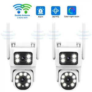 2 Pack Dual-Lens Solar Security Camera, Home Security Cameras, 3mp Wide-Angle & Ptz 360°, Color Night Vision, 2-Way Talk, Pir Motion Detection, Wire-Free, Wifi Surveillance Camera