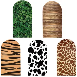 2x1m Birthday Arch Cover 2-Sided Spandex Fabric Arch Backdrop Cover Cow Tiger Giraffe Animal Leaves Print Covers for Jungle Birthday Party Wedding Decorations Banners