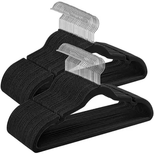 SONGMICS Velvet Hangers 60 Pack, Non-Slip Clothes Hangers, Suit Hangers with Shoulder Notches, Pants Bar, 360° Swivel Hook, Space-Saving, for Closet, Ink Black UCRF030B01