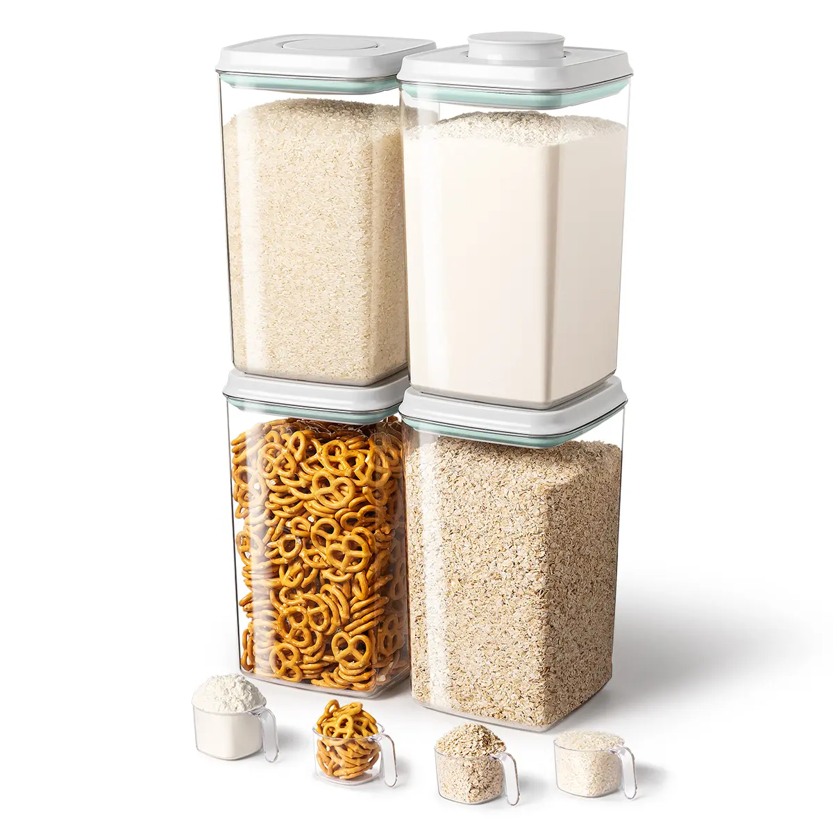 Plastic Pop Airtight Food Storage Containers Set - 3-Piece Transparent Stackable 1-Button Opening Leakproof BPA-Free 1.2 QT Kitchen Pantry Containers for Snacks, Coffee