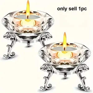 Transparent crystal diamond candlestick with metal bracket is an ideal choice for home, office and party decoration.