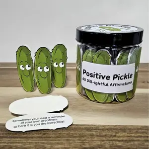 Unique Pickle Jar Gift Set with Positive Messages, Decorative Stress Relief Container, Fun Gift Idea for Friends, 60 Inspirational Cards, Funny Birthday Gifts, Quirky Gift