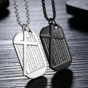 Stainless Steel Dog Tags Prayer Cross Necklace Military Rolo Chain Cross Necklaces for Men 3mm 24 Inch Daily