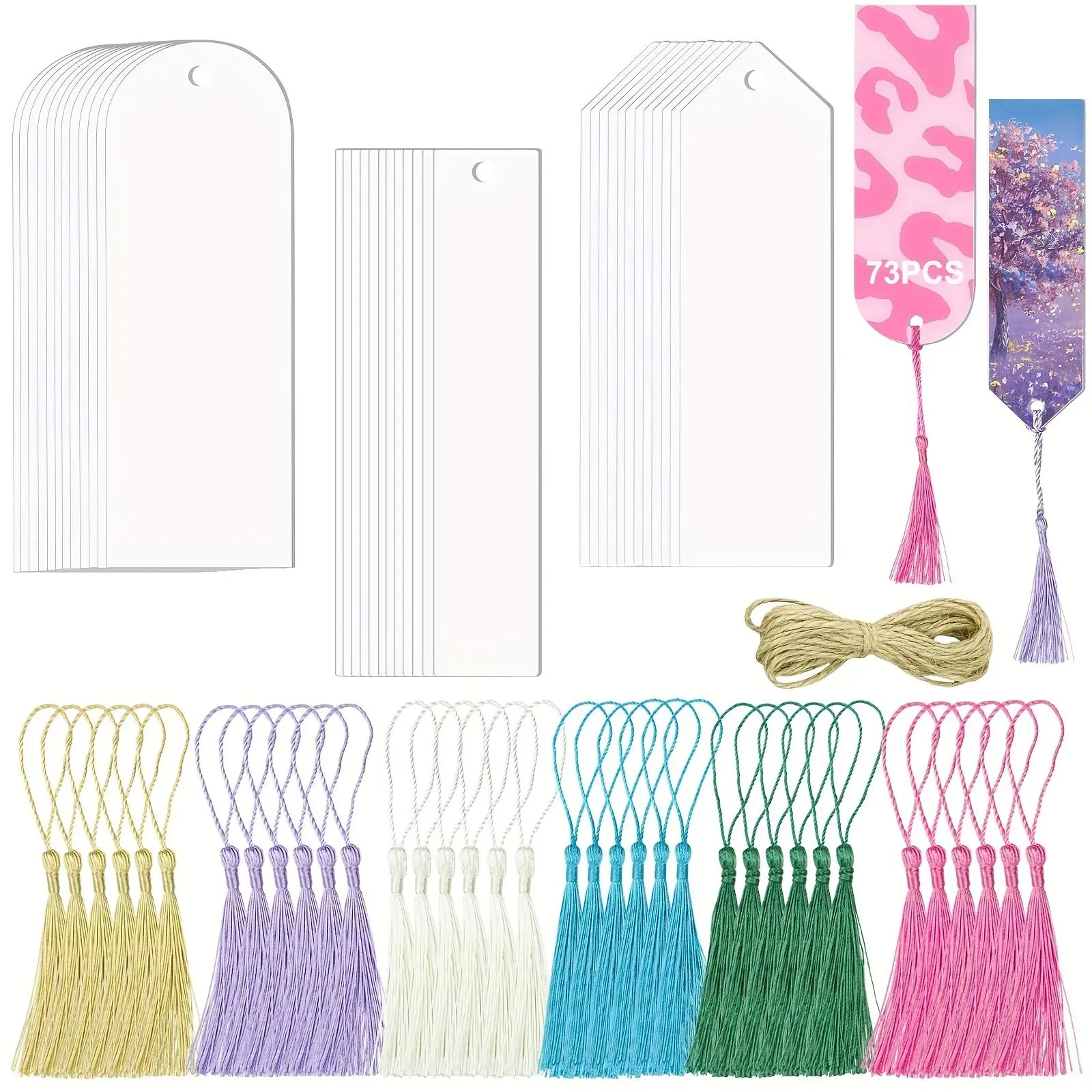Acrylic Bookmark Blanks with Tassel, 73pcs/set Blank Sublimation Bookmark Accessories with Tassels, DIY Crafts for Women and Teachers