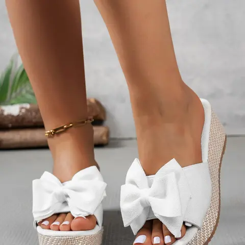 Women's Bowknot Design Higher Platform Sandals, Casual Comfortable Sandals for Summer, Female All-match Round Toe Sandals for Daily Wear, Girl, Summer Fashion Sandals