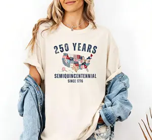 250 Years USA Map Shirt, Retro Semiquincentennial Design, Celebrate American Independence Since 1776 Patriotic Tee
